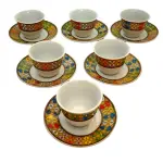 የቡና ሲኒ፡ Ethiopian Tibeb Pattern Coffee Cup Set - 12-Piece Traditional Ethiopian/Eritrean Coffee Set with 6 Cups (3oz) & 6 Saucers