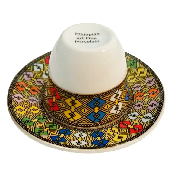 የቡና ሲኒ፡ Ethiopian Tibeb Pattern Coffee Cup Set - 12-Piece Traditional Ethiopian/Eritrean Coffee Set with 6 Cups (3oz) & 6 Saucers