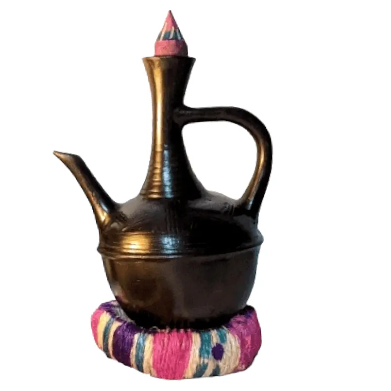 Large Ethiopian & Eritrean Clay Coffee Pot Set - Handcrafted Natural Jebena Coffee Maker (16oz) for Traditional Brewing