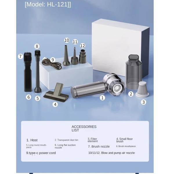 HL-121 3-in-1 Portable Handheld Vacuum Cleaner – Cordless High-Suction Power, Electric Air Duster & Pump